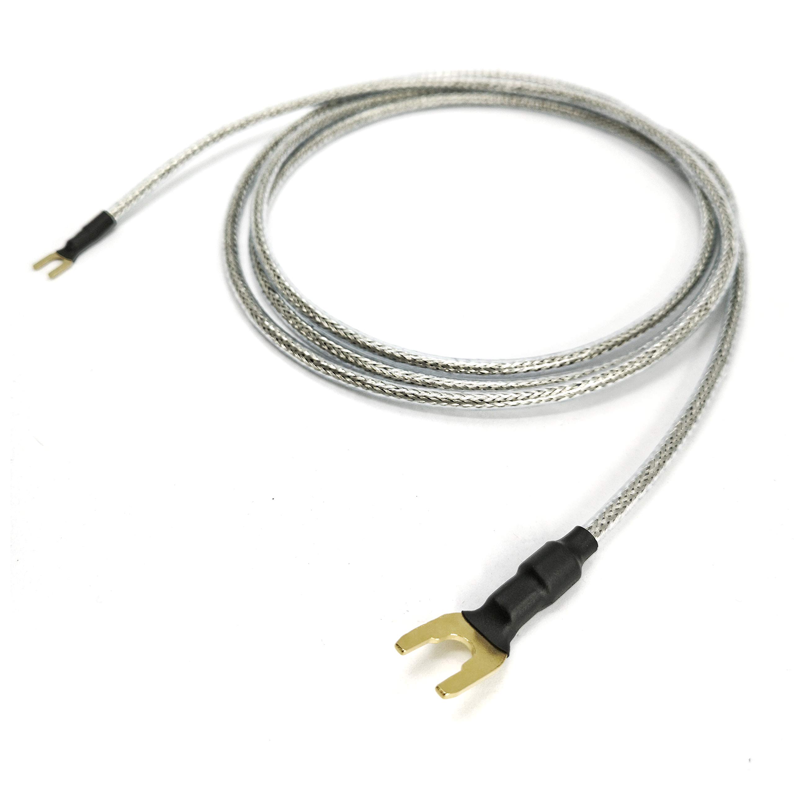 Selected Cable 10m Erdungsleitung 1x 1,0mm² für Plattenspieler Phonogeräte und Mischpulte mit Masseanschluß Gabelschuh in 2 Größen transparent silber Geflechtschirm