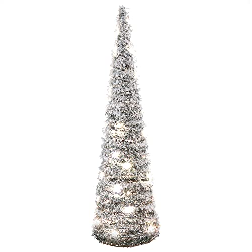 com-four® LED Deko-Pyramide in Tannen-Optik - Dekolicht mit Kunstschnee und 30 warmweißen LEDs - tolles Stimmungslicht für Weihnachten - beleuchtete Weihnachtsdeko (01 Stück - Grün - Kegel 60cm)