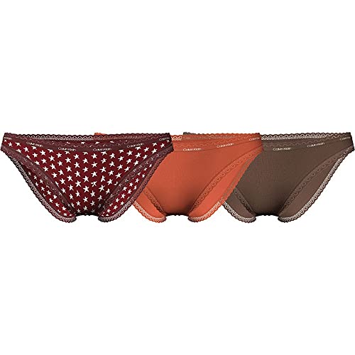 Calvin Klein Damen 3Pk Bikini Style Unterwäsche, Star Stamp_RED/Burnt Embers/Camel, S (3er Pack)