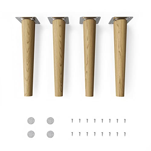sossai® Holz-Tischbeine - Clif Round | Öl-Finish | Höhe: 25 cm | HMF1 | rund, konisch (gerade Ausführung) | Material: Massivholz (Eiche) | für Tische, Beistelltische, Schminktische