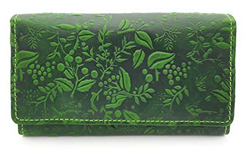 Hill Burry echt Leder Damen Geldbörse Portemonnaie floral mit RFID/NFC Schutz grün