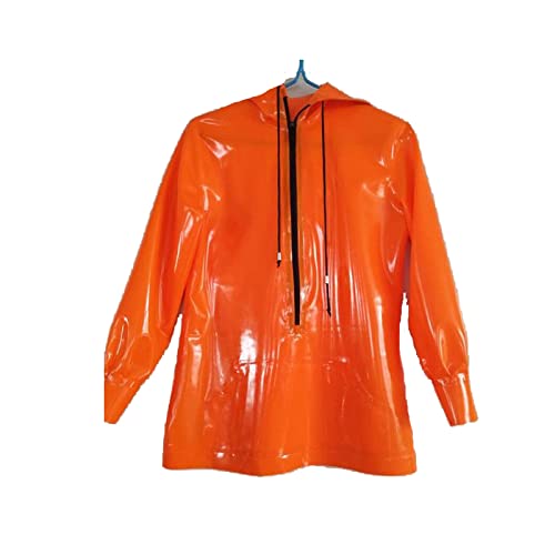 QJZM Latex-Gummi Orange lose Hoodie-Jacke mit schwarzem Reißverschluss Größe XXS-XXL,Orange,XXS