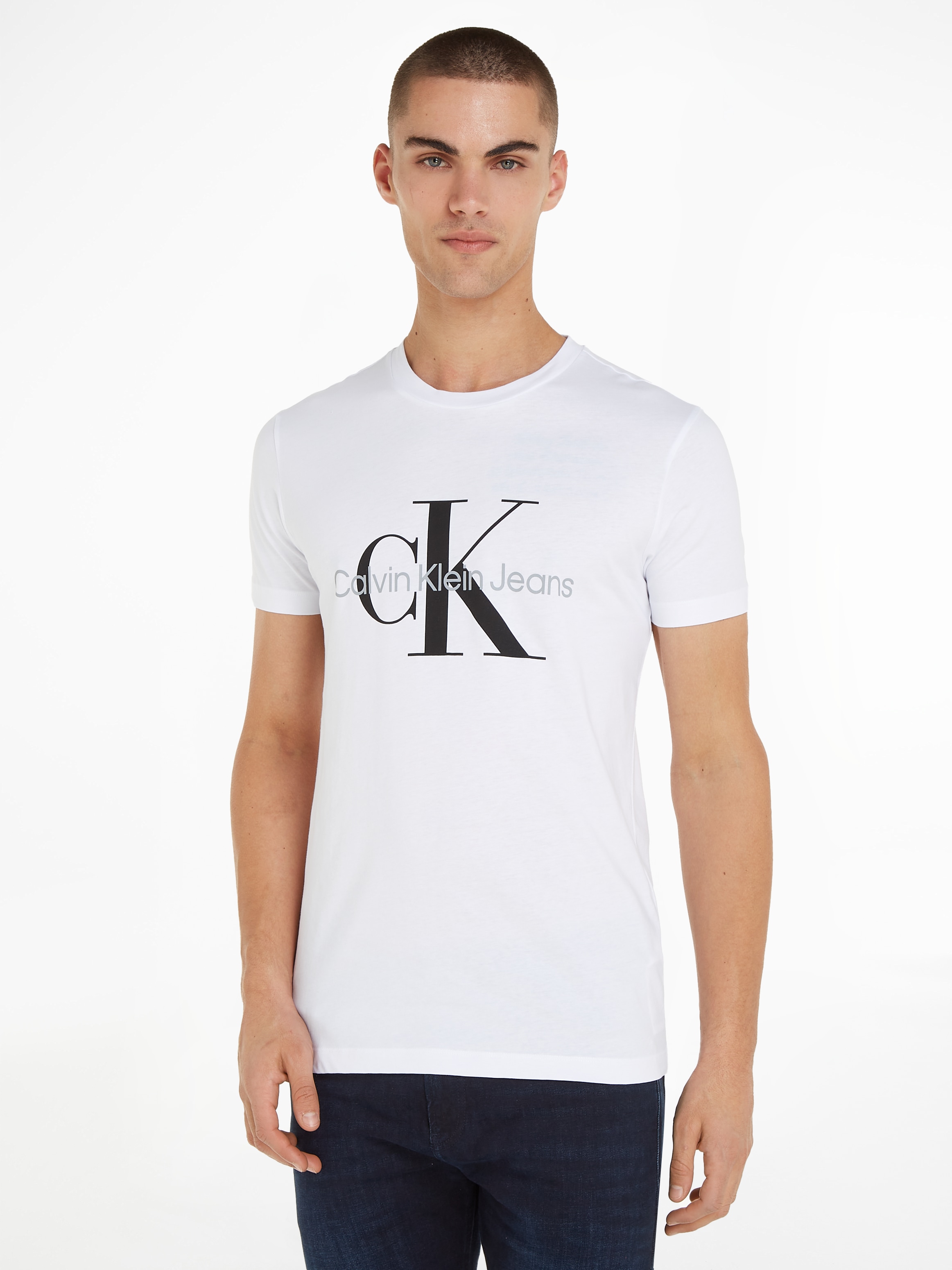 Calvin Klein Jeans Herren Core Monogram Slim Tee T-Shirt, Bright White, S