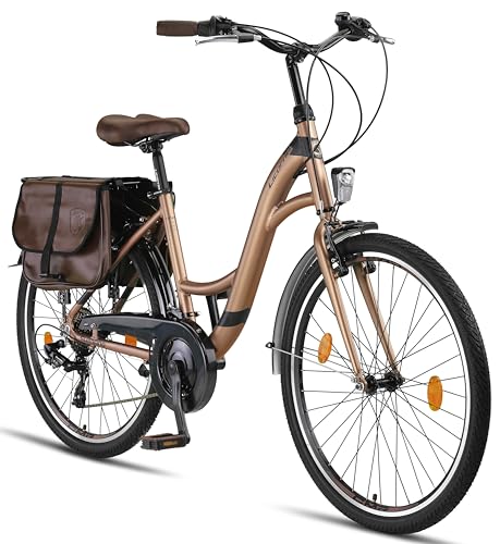 Licorne Bike Stella Plus Premium City Bike in 26 und 28 Zoll Aluminium Fahrrad für Mädchen, Jungen, Herren und Damen - 21 Gang-Schaltung - Hollandfahrrad StVZO (Gold, 26 Zoll)
