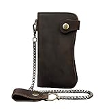 Echtes Leder Lange Brieftasche mit Reißverschluss Tasche Vintage Bifold Scheckheft Geldbörse(Chain Wallet)