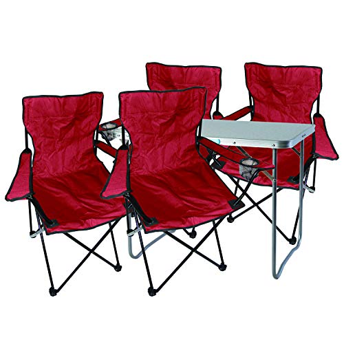 Mojawo 5tlg. Campingmöbel Set Alu 80x60x68cm 1x XL Campingtisch mit Tragegriff + 4 Anglerstühle, Faltstühle Campingstühle rot