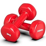 POWRX Vinyl Hanteln Paar Ideal für Gymnastik Aerobic Pilates 0,5 kg – 10 kg I Kurzhantel Set in versch. Farben (2 x 3 kg (Rot))