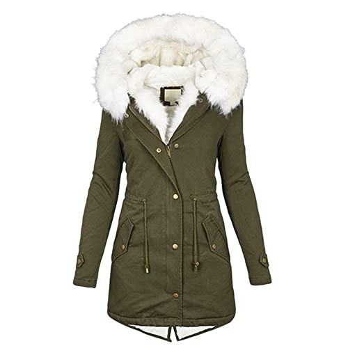 Damen Winterjacke mit Kapuze, dick, lange Daunenjacke, schmales Haar, grün, 54