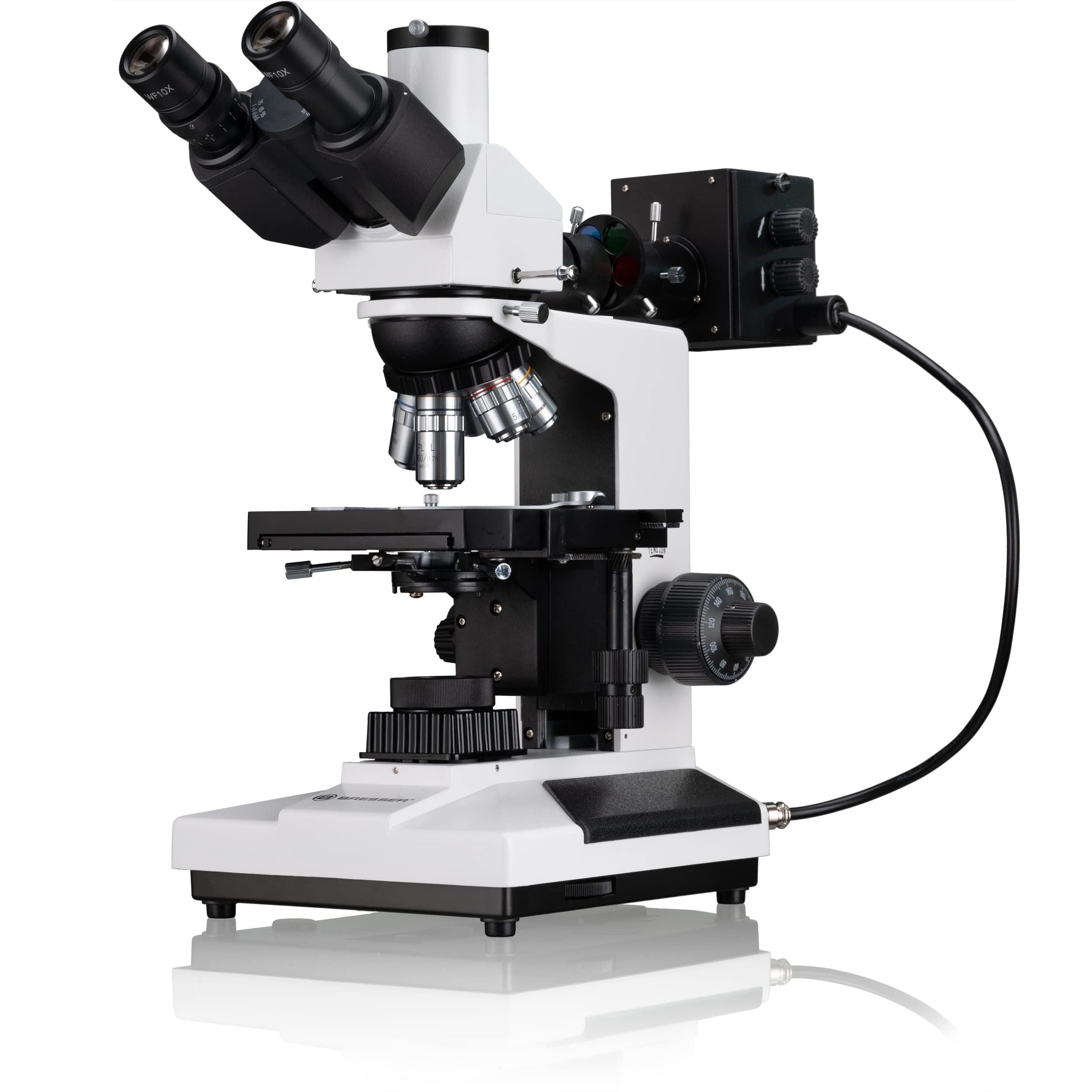 Bresser professionelles trinokulares Auflicht und Durchlicht Mikroskop Science ADL-601P 40-600x Vergrößerung, planachr. Objektive, koaxialer Kreuztisch, voll polarisierbare Beleuchtung, Kameratubus