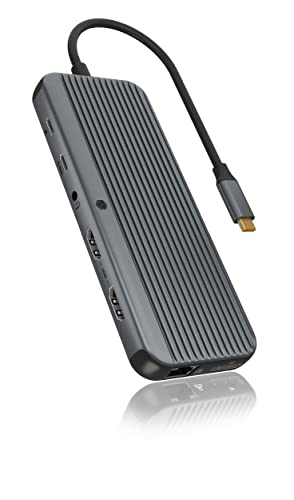 ICY BOX USB-C Docking Station (11-in-1) für 2 Monitore (2X HDMI / 1x DP), 4K 60 Hz, 4-Fach USB 3.0 HUB, Power Delivery, Gigabit Ethernet, Audio, IB-DK4060-CPD