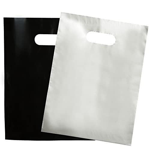 Choice Marts 200 schwarze und silberne 2 mm extra dicke 30,5 x 38,1 cm große Einzelhandels-Merchandise-Taschen für kleine Unternehmen, Einzelhandelstaschen und Boutique-Taschen