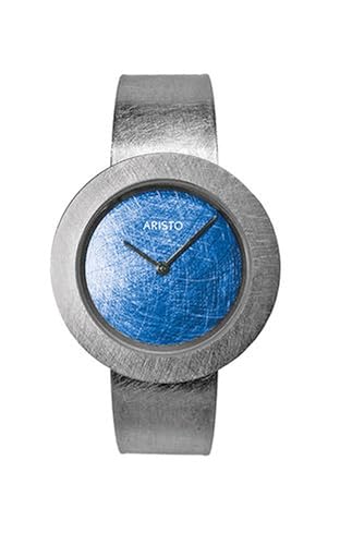 Aristo Titan Damenuhr Quarz-Armbanduhr - Silberfarbenes Titan Spangenarmband und gebürstetem blaues Ziffernblatt mit Front aus Mineralglas - Made in Germany