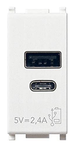 Vimar 14292.AC Plana USB-Steckdose 5 V 2,4 A, 1 USB-Ausgang Typ A und 1 Typ C, insgesamt 2,4 A zum gleichzeitigen Laden von zwei Geräten