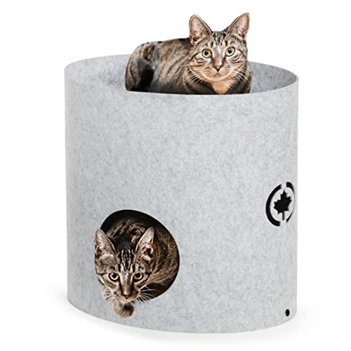 CanadianCat Company ® | Owen-Tower XL ca. 50cm | Etagen-Filzbett mit Kratzböden für Katzen Hellgrau - Katzenbett mit Zwei Wellpappen