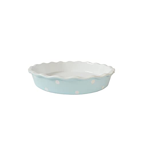 Isabelle Rose - IR5523 - Tarte/Quiche Form - Keramik -pastelblau, blau mit weißen Punkte - Polka Dot