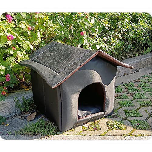 LIZHOUMIL Hundehütte für streunende Katzen, wasserdicht, halb-geschlossen, für den Winter, warm, Sonnenschutz, winddicht, für drinnen und draußen, schwarz, Größe S: 35 x 33 x 30 cm