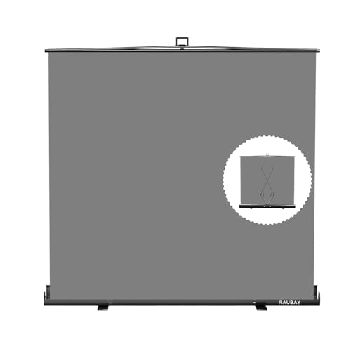 【Breiterer Stil】 RAUBAY 200cm x 190cm großer Faltbarer grau Hintergrund, tragbar, einziehbar, mit Ständer für Videokonferenzen, Fotostudios, Streaming…