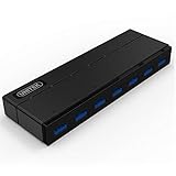 UNITEK Hub 7 Port USB 3.0 aktiv mit Stromversorgung, Datenhub Multiport Verteiler für PC, Laptop, Tastatur, Mouse, Drucker, iOS (Mac) + Windows Kompatibilität, Plug&Play, Schwarz