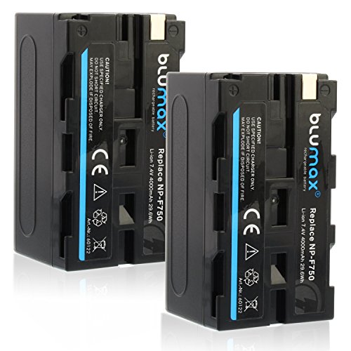 Blumax 2X Akku kompatibel mit Sony NP-F750 / F550 / F970 / F960-4000mAh - auch für Diverse Blitzgeräte Videoleuchten Fieldmonitore