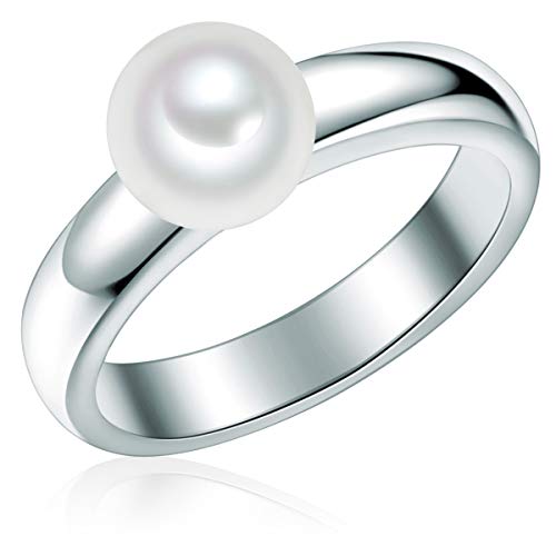 Valero Pearls Damen-Ring Sterling Silber 925 Süßwasser-Zuchtperlen weiß - Modern-Ring für Frauen Süßwasser-perle groß
