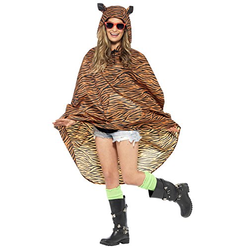 Unisex Damen Herren Fest Essential Tiermuster wasserfest wasserabweisend Poncho Mac Jacke Mantel Kostüm Kleid Outfit - Tiger, One Size