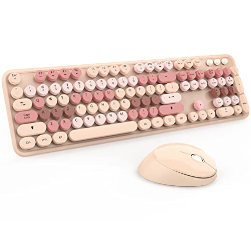 Bunte kabellose Tastatur und Maus – kabellose Tastatur mit 104 Tasten und Nummernblock für Windows-PC, Notebook, Laptop (Schokolade)