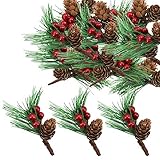 Lifreer 30 Stück Weihnachtsbeeren Tannenzweige, künstliche Tannenzapfen, kleine künstliche Beeren, Tannenzapfen für Weihnachtsblumenarrangements, Kränze und Feiertagsdekorationen