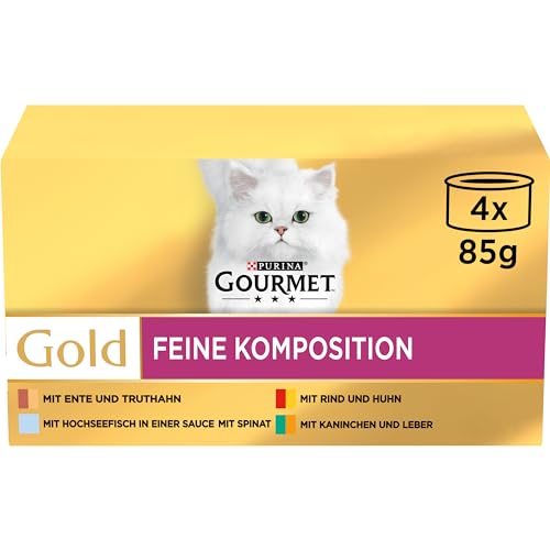 PURINA GOURMET Gold Feine Komposition Katzenfutter nass, Sorten-Mix, 12er Pack (12 x 4 Dosen à 85g)