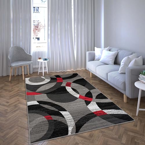 decorwelt | Teppich Wohnzimmer Waschbar Kurzflor Teppiche Grau - 250 x 350 cm - Wohnzimmerteppich Schlafzimmer Modern