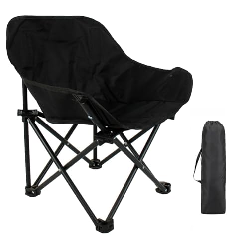 Ficher Klappbarer Outdoor-Stuhl, tragbar, mit Seitentasche und Tragetasche, Schwarz