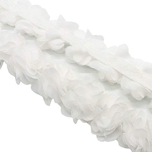 Yalulu Spitzenband aus Chiffon, mit 3D-Blumen, 4,5 m, Weiß