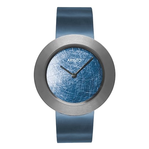 Aristo Titan Damenuhr Quarz-Armbanduhr - blaues Titan Spangenarmband und gebürstet blaues Ziffernblatt mit Front aus Mineralglas - Made in Germany