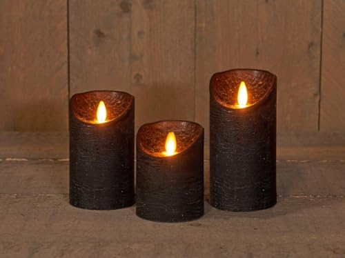 Coen Bakker 3er Set Kerze LED Echtwachskerze 10 cm + 12,5 cm + 15 cm Kerze Ø 7,5 cm viele Farben mit Timer flackender Docht Wachskerze Kerzen, Farbe:Schwarz