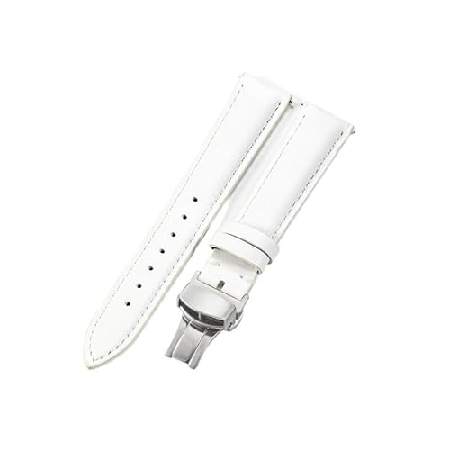 GeRnie Braun-weißes Uhrenarmband aus Rindsleder, echtes Leder, Faltschließe, kleines Zifferblatt, 16-18-mm-Uhrenarmband for Damen (Color : White-Steel-B1, Size : 18mm)