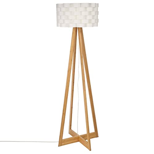 Stehleuchte im schlichten Stil - Fuß aus Bambus und geflochtener Lampenschirm im Fiberglas Design