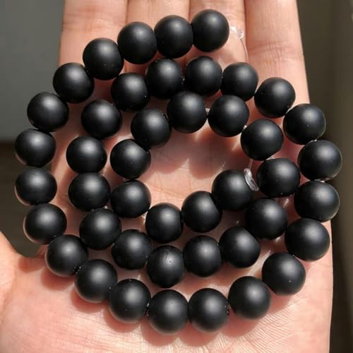 Naturstein, schwarzer, mattierter Onyx, runde Perlen, frostig, matt, polnische Perlen für die Schmuckherstellung, 15,5 Zoll, 4, 6, 8, 10, 12 mm, mattierter Onyx, 8 mm, 48 Stück Perlen