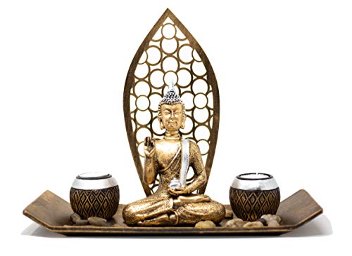 Deko-Set Buddha mit 2 Teelichthalter Schale Buddhafigur zur Meditation Entspannung oder Geschenkidee
