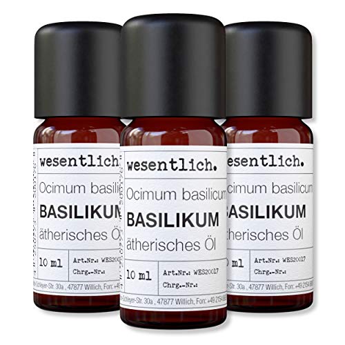 wesentlich. Basilikumöl - ätherisches Öl - 100% naturrein (Glasflasche) - u.a. für Duftlampe und Diffuser (3x10ml)