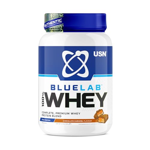 USN Blue Lab Whey Protein, Premium Molkenproteinpulver, wissenschaftlich entwickeltes Post-Workout Muskelaufbau Protein Pulver mit BCAAs, Schokolade-Karamell, 2kg