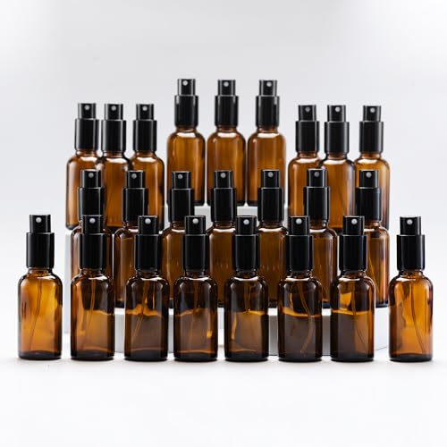 Yizhao Braune Leer Sprühflasche Glas 30ml mit [zerstäuber], Sprühflasche Klein für Ätherisches Öl,Aromatherapie-Gemische,Parfüm,Massage,Chemische Flüssigkeit,Apotheker– 24Pcs