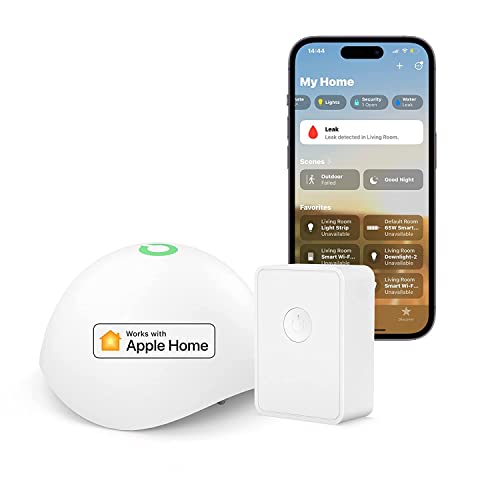 Meross smart Wassermelder für HomeKit, Wassersensor WLAN Wasseralarm mit Hub drahtloser Flutdetektor IP67, bis zu 60dB Audio-Alarm für Küche, Badezimmer, Keller