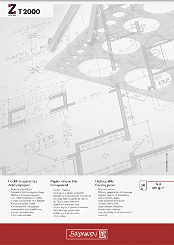 Brunnen 1047464 Zeichen-/Entwurfblock (A4 100g/m² 50 Blatt transparentes Zeichenpapier ZANDERS T 2000)