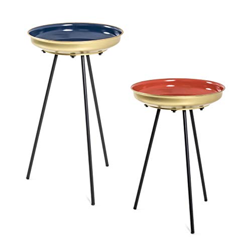 HAKU Möbel 2-Satz Tisch, Stahlrohr, schwarz-blau-Koralle-Gold, Ø: 38 x 56 cm