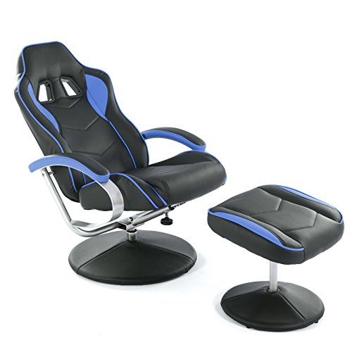 Raburg Gaming-Sessel DRIFT Sport, SCHWARZ-BLAU mit Hocker, Soft-Touch-Kunstleder, ergonomisch, Racing-Design, Bürostuhl, Streamingstuhl, Chefsessel, Relaxfunktion, 135° neigbar, 360°, bis 120 kg