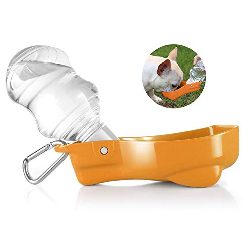 Flexzion Trinkflasche Hunde für Unterwegs - 280ml, Tragbare Wasserflasche, Hundetrinkflasche, Hundeflasche Hunde Katzen Haustieren für Draußen Outdoor Reise Wandern Spaziergang Training - Orange
