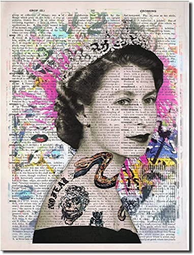 KEYGEM Die Königin Elizabeth II Poster Graffiti Porträt auf literarischer Wand Pop Art Leinwand Gemälde Elizabeth II Drucke Home Decor Bild 50x70cm Kein Rahmen