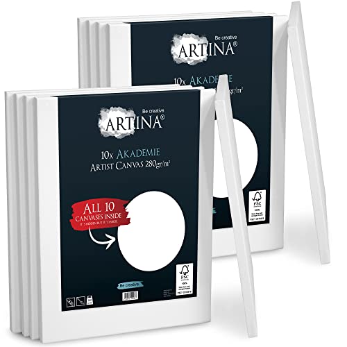 Artina 10er Set - 40x50 cm Leinwand aus 100% Baumwolle auf stabilem Keilrahmen in Akademie Qualität - 280 g/m²