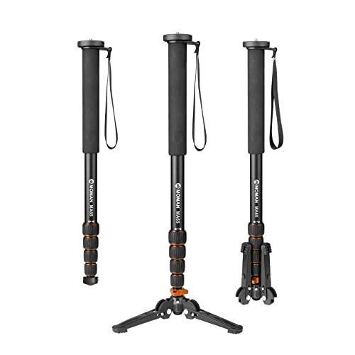 Einbein-Stative, Moman MA65 Kamera Stativ mit Füßen Aluminium Reisestativ DSLR Monopod Kompakter Tragbarer Fotografie Einbeinstativ 5 Abschnitte bis zu 165cm Nutzlast 10kg, Schwarz Orange