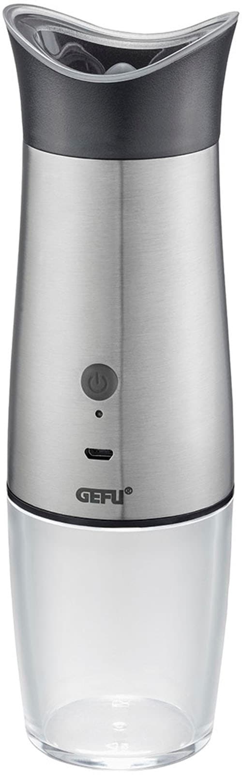 GEFU 34617 Salz- oder Pfeffermühle VELO, elektrisch mit Kippsensor USB, Gewürzmühle, Salzmühle, verstellbares Keramikmahlwerk