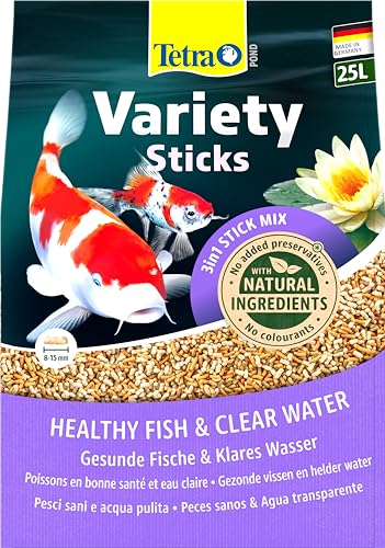 Tetra Pond Variety Sticks – Fischfutter Mischung bestehend aus DREI verschiedenen Sticks, für die Gesundheit, Farbenpracht und Vitalität Aller Teichfische, 25 L Beutel